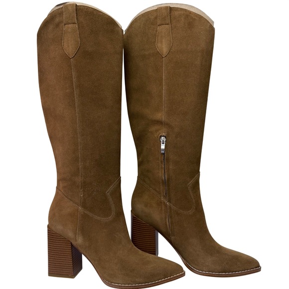 Nine West Shoes - Nine West Bromwel Womens Med Natural Brown Suede Pointy Toe Block Heel Boots 9M